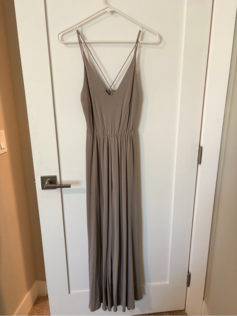 Women's Taupe V-Neck Spaghetti Strap Maxi Dress/romper/suit